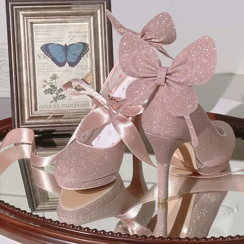 Pure Tea For Dream~Butterfly Specimen~Shiny Ballet Lolita Shoes Sweet Lolita Platform Heels