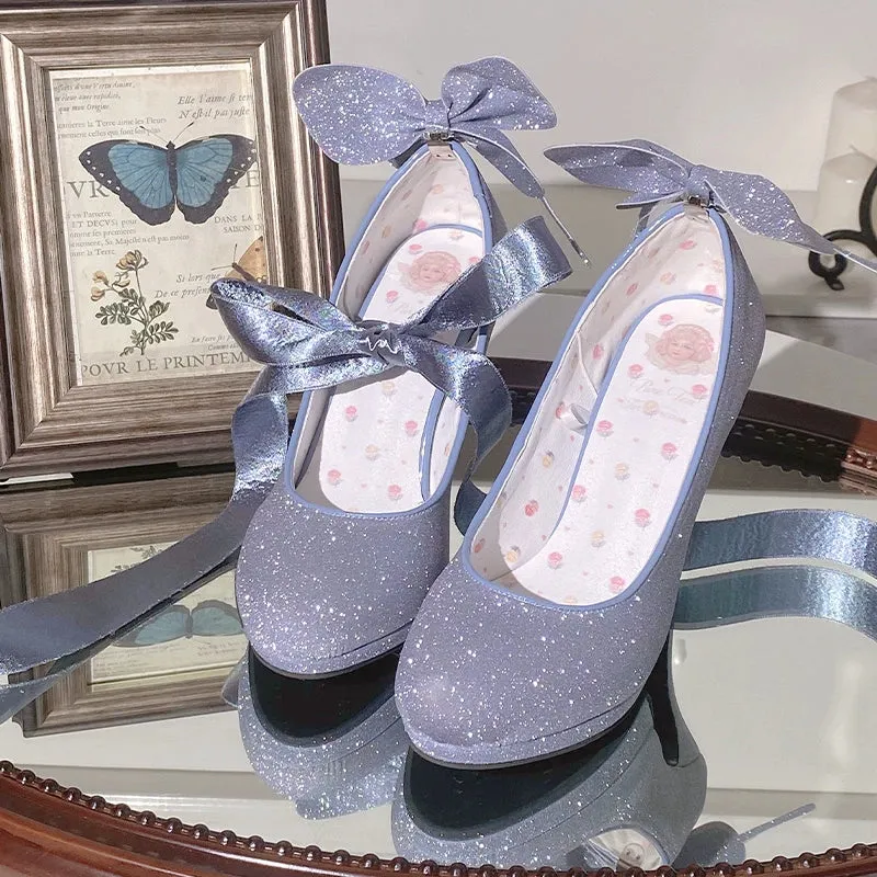 Pure Tea For Dream~Butterfly Specimen~Shiny Ballet Lolita Shoes Sweet Lolita Platform Heels