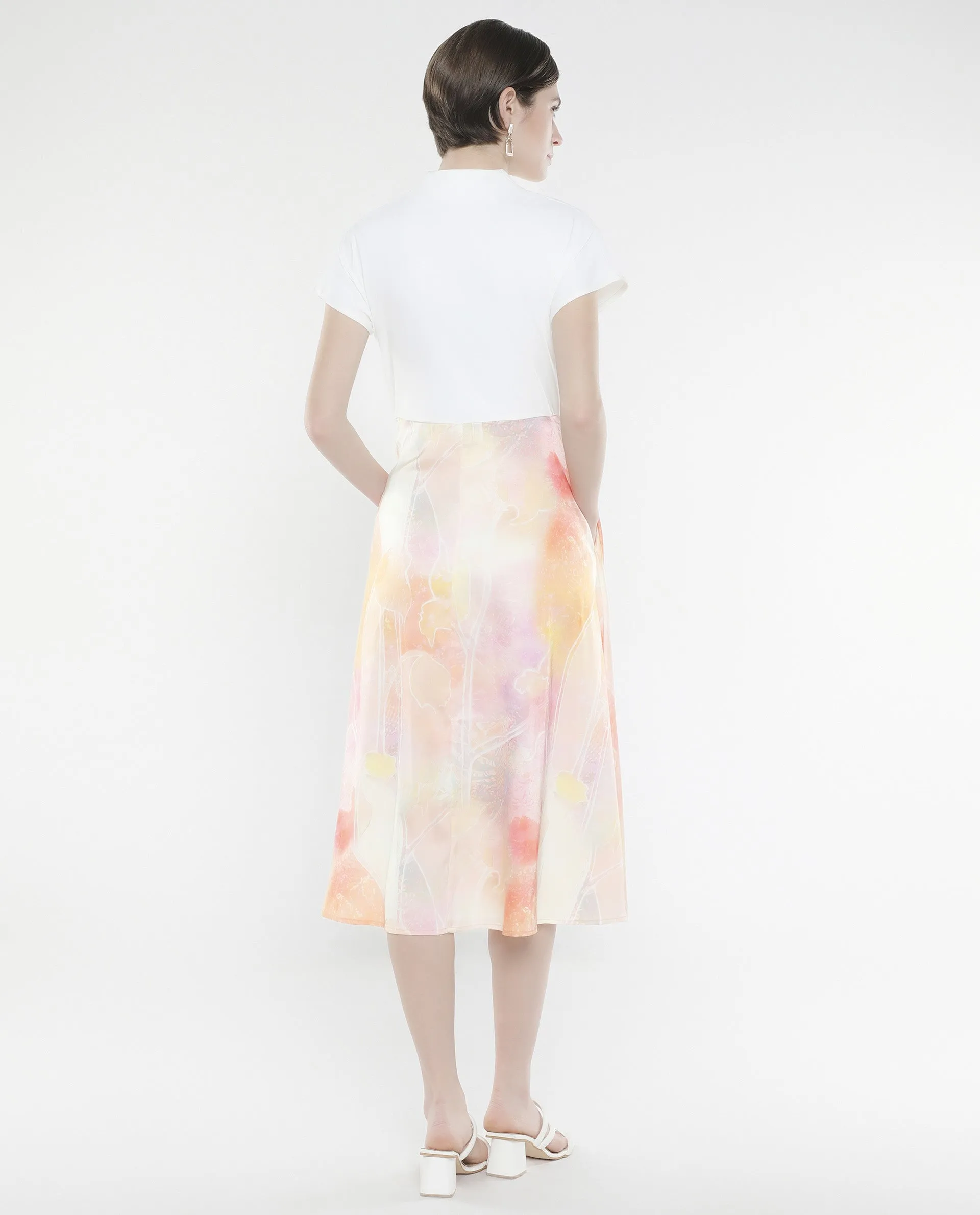 Rareism Women Usoppin Multi Extended Sleeves Built-Up Neck Zip Closure Fit And Flare Midi Abstract Print Dress