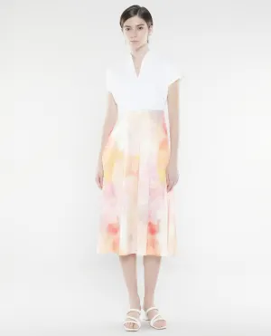Rareism Women Usoppin Multi Extended Sleeves Built-Up Neck Zip Closure Fit And Flare Midi Abstract Print Dress
