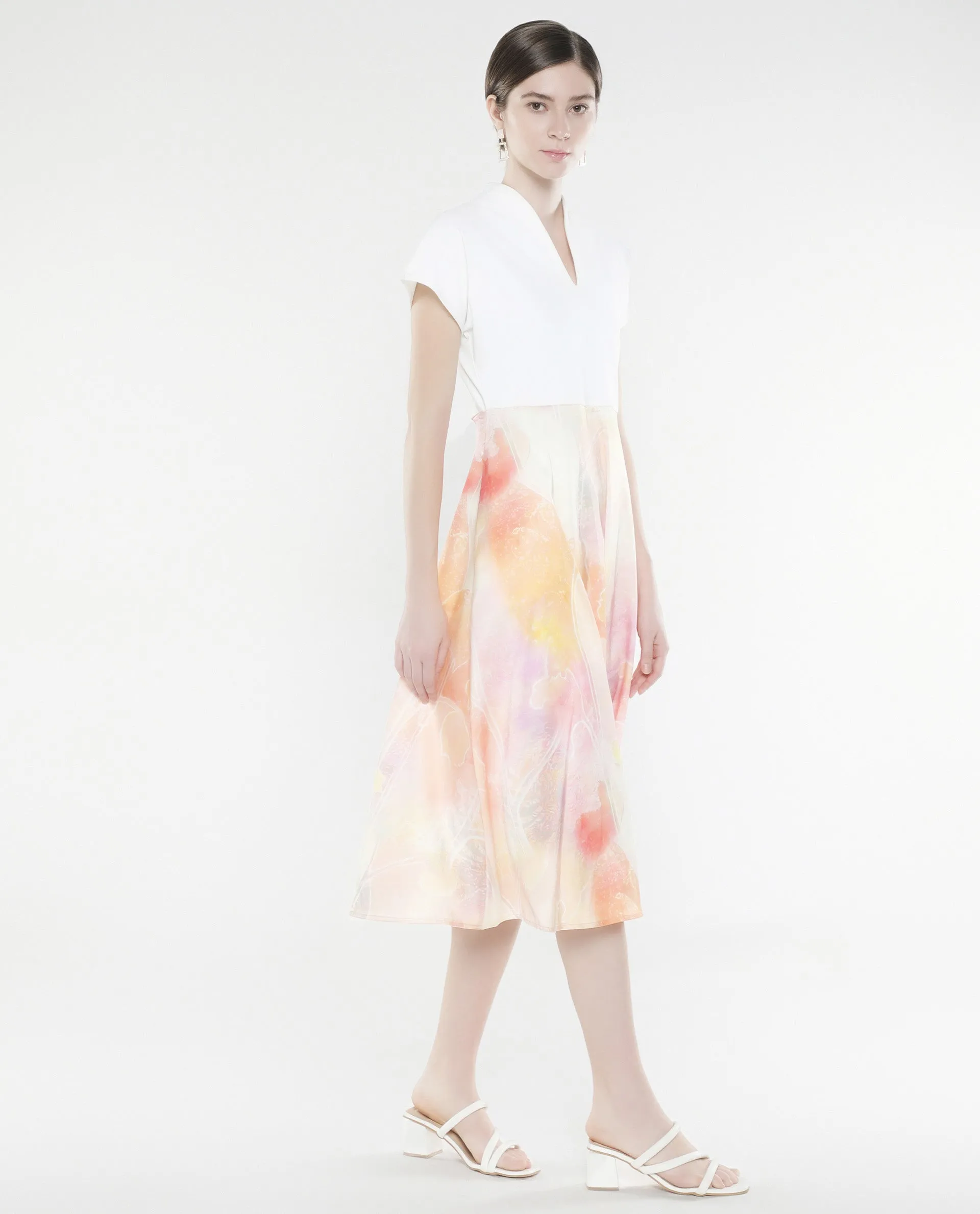 Rareism Women Usoppin Multi Extended Sleeves Built-Up Neck Zip Closure Fit And Flare Midi Abstract Print Dress