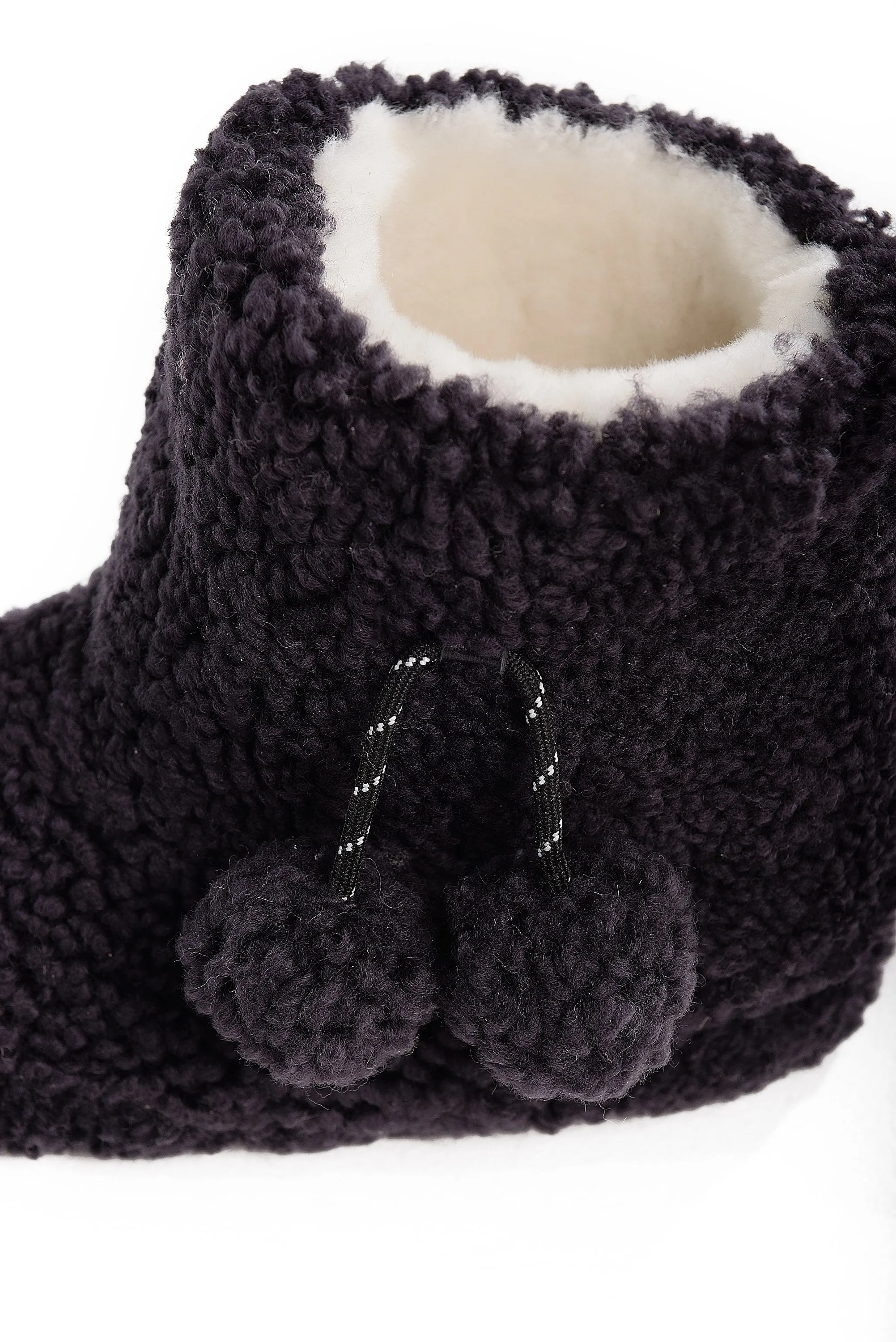 Real Womens Boucle Sheepskin Slipper Home Boots in Aubergine Color With Pom Pom
