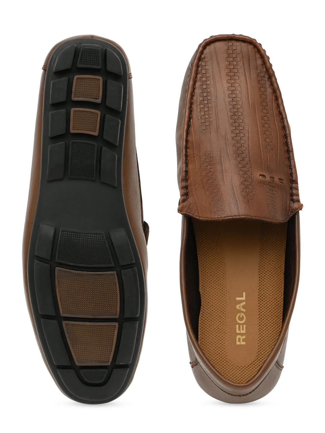 Regal Tan Men Textured Casual Driving Loafers