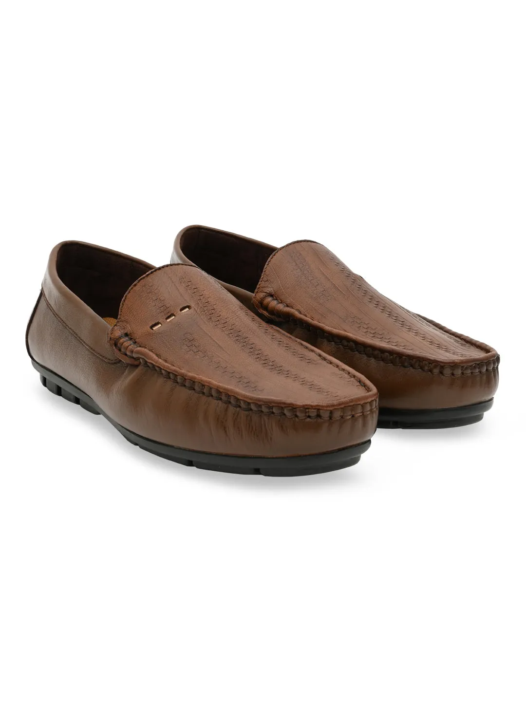 Regal Tan Men Textured Casual Driving Loafers