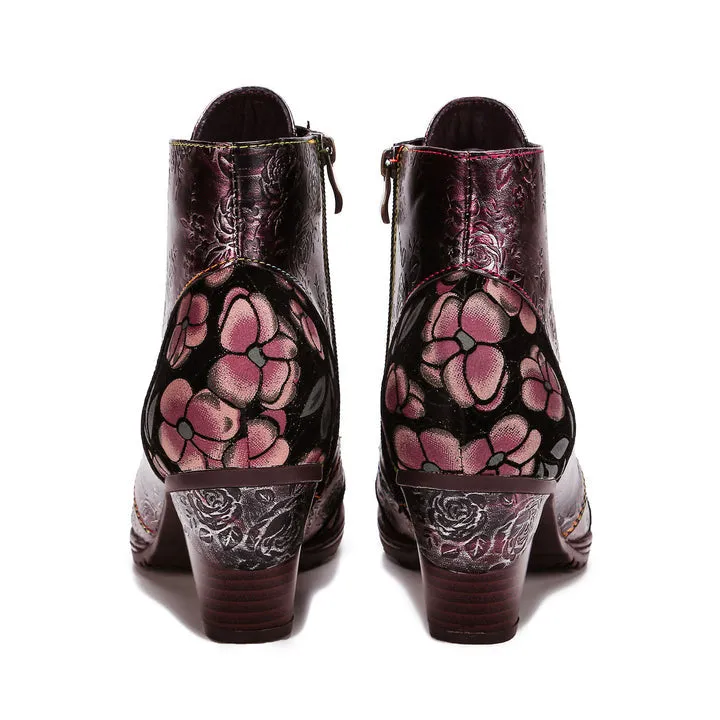 Retro Leather Embossed Comfy Ankle Boots