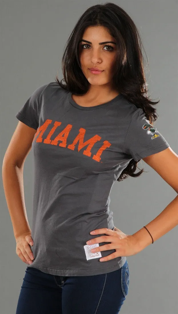 Retro Sport University of Miami Washed Crew Tee in Grey