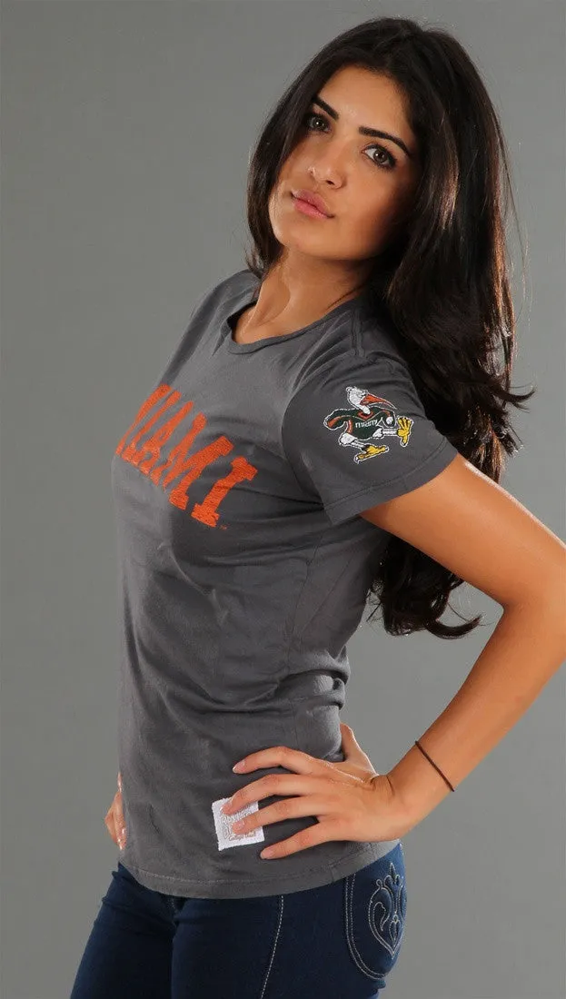 Retro Sport University of Miami Washed Crew Tee in Grey