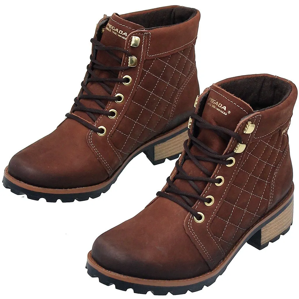 Rustic Brown Quilted Lace-Up Ankle Boot #BL140409QN ()