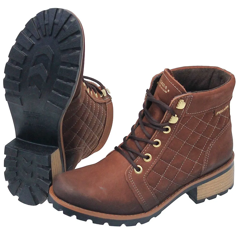 Rustic Brown Quilted Lace-Up Ankle Boot #BL140409QN ()