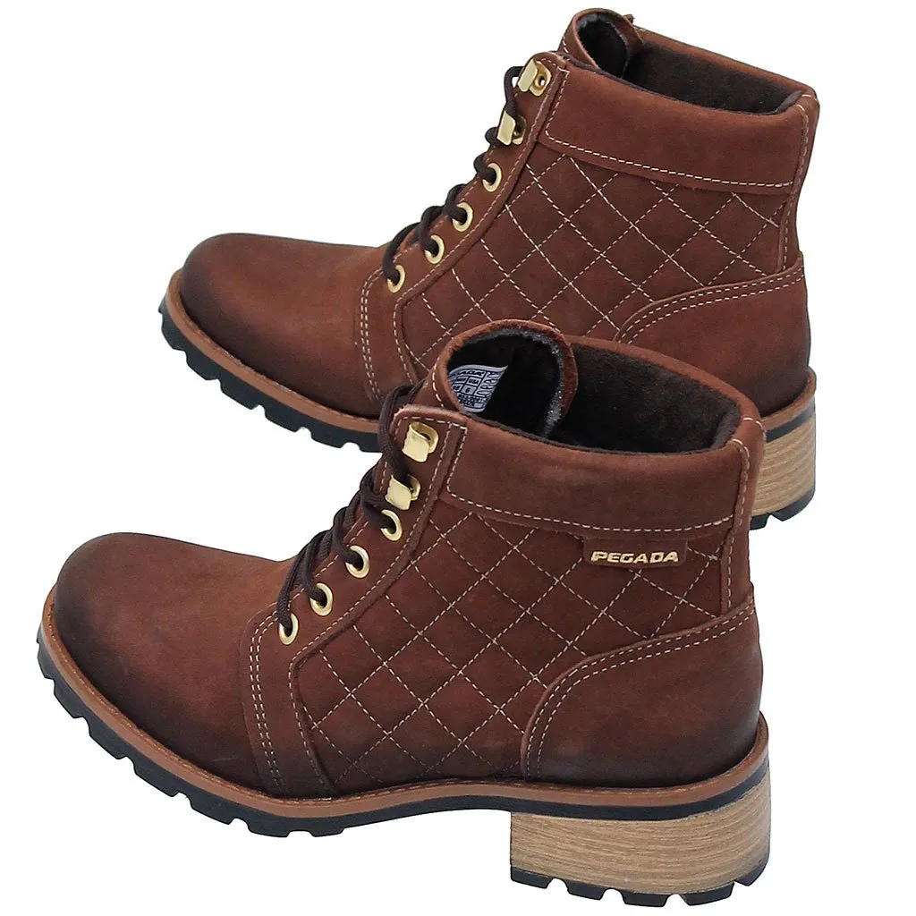 Rustic Brown Quilted Lace-Up Ankle Boot #BL140409QN ()