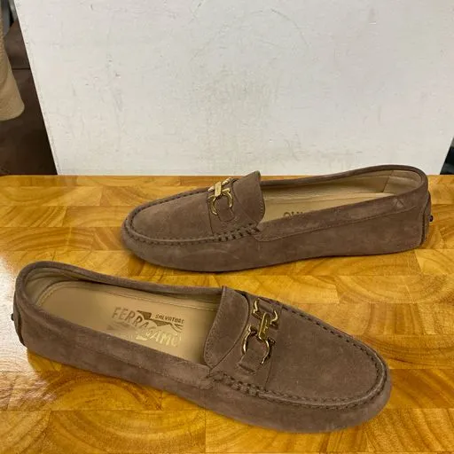 Salvatore Ferragamo Light Brown Suede Driving Moccasins Loafers Size 6.5