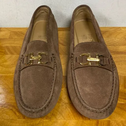 Salvatore Ferragamo Light Brown Suede Driving Moccasins Loafers Size 6.5