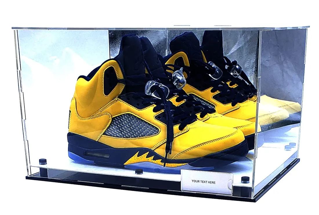 Shoes Sneaker Display Case Box Black Marble Mirror 2 Level Riser Showcase Box UV Protection Acrylic Sports Memorabilia (White Platform)