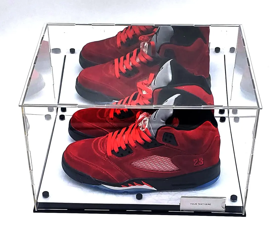 Shoes Sneaker Display Case Box Black Marble Mirror 2 Level Riser Showcase Box UV Protection Acrylic Sports Memorabilia (White Platform)