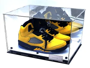 Shoes Sneaker Display Case Box Black Marble Mirror 2 Level Riser Showcase Box UV Protection Acrylic Sports Memorabilia (White Platform)