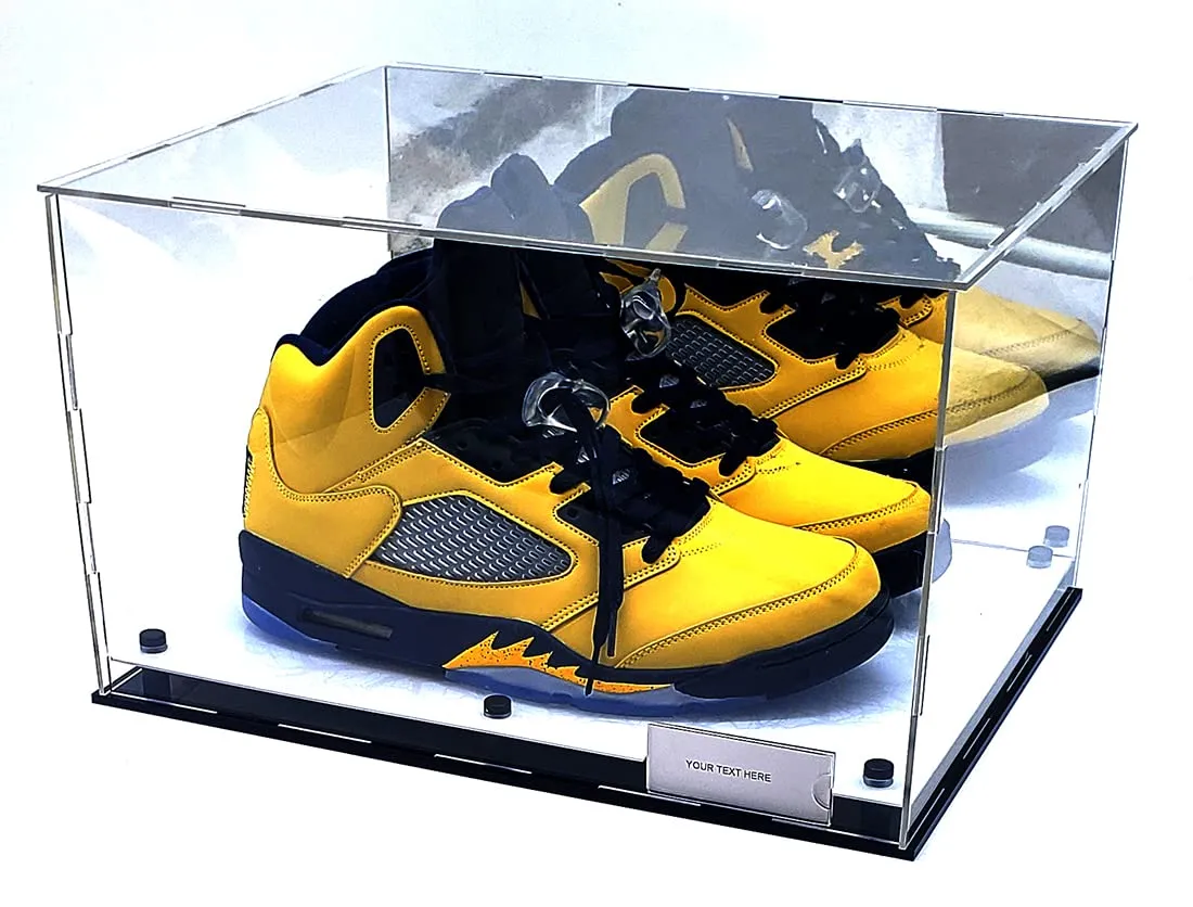 Shoes Sneaker Display Case Box Black Marble Mirror 2 Level Riser Showcase Box UV Protection Acrylic Sports Memorabilia (White Platform)