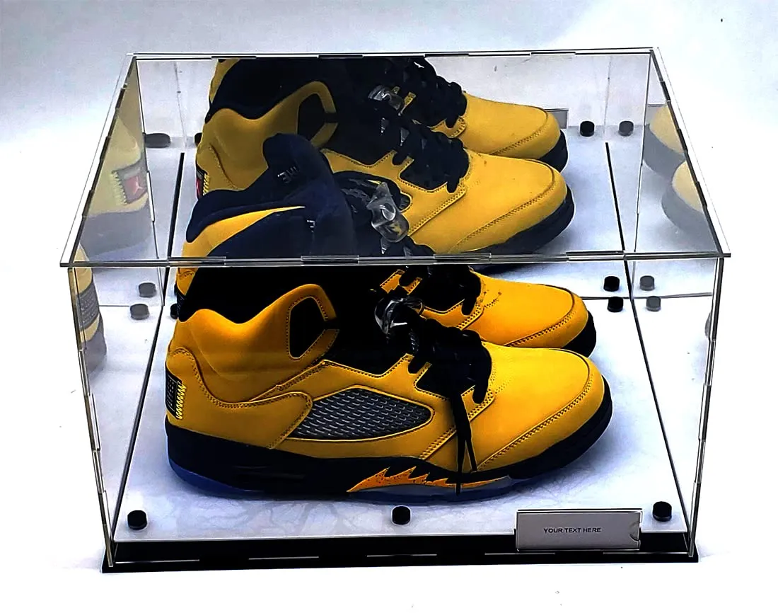 Shoes Sneaker Display Case Box Black Marble Mirror 2 Level Riser Showcase Box UV Protection Acrylic Sports Memorabilia (White Platform)