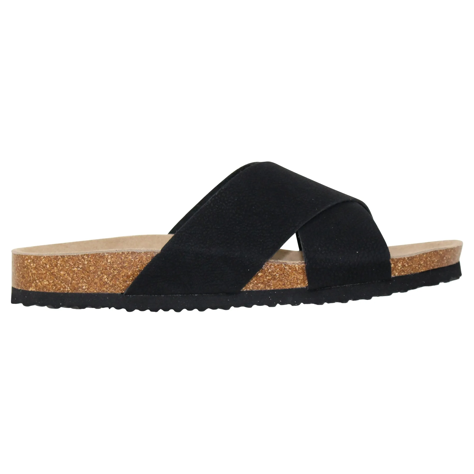 SOBEYO Classic Cork Sandals Criss-Cross Strap Slip On Black