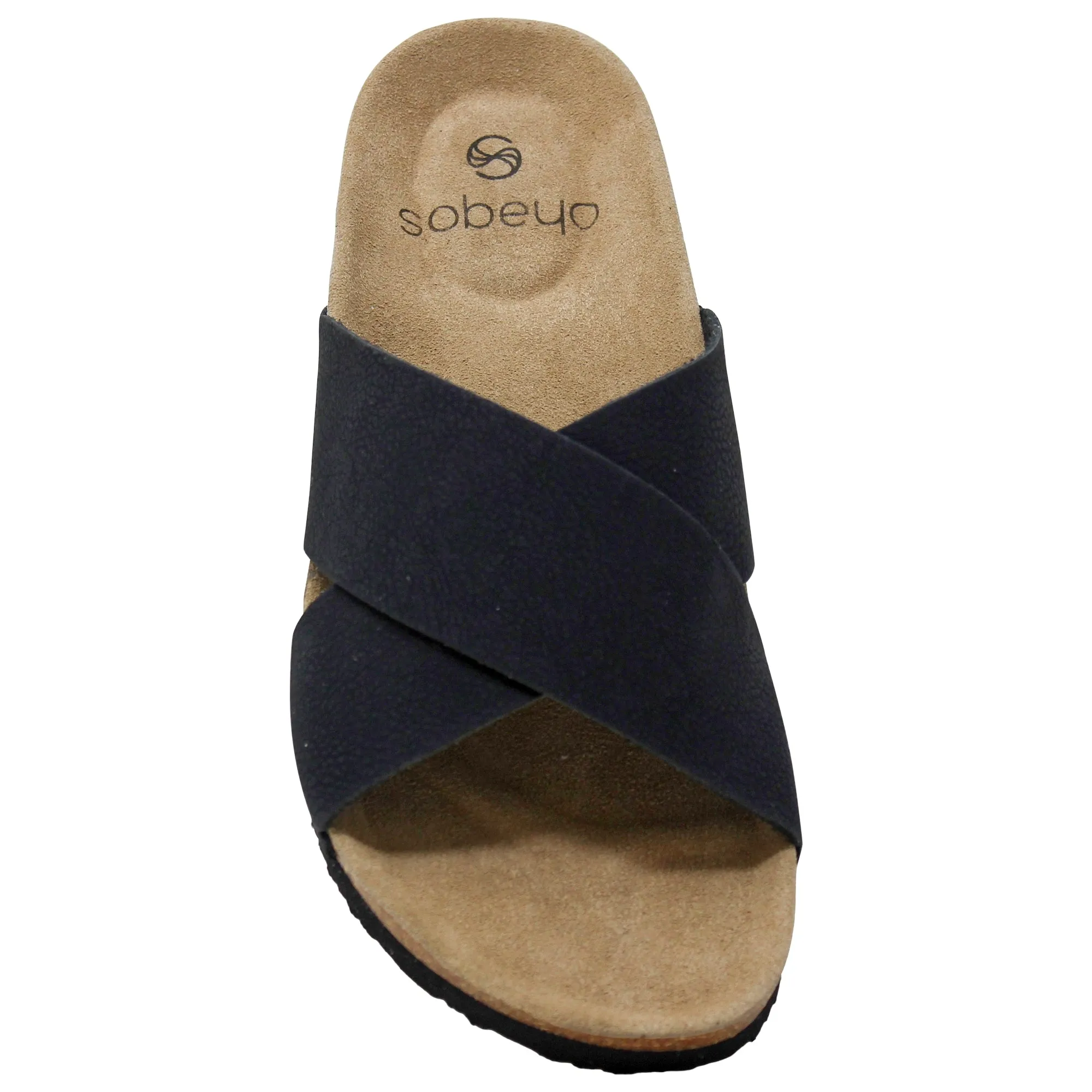 SOBEYO Classic Cork Sandals Criss-Cross Strap Slip On Black