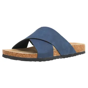 SOBEYO Classic Cork Sandals Criss-Cross Strap Slip On Navy Blue