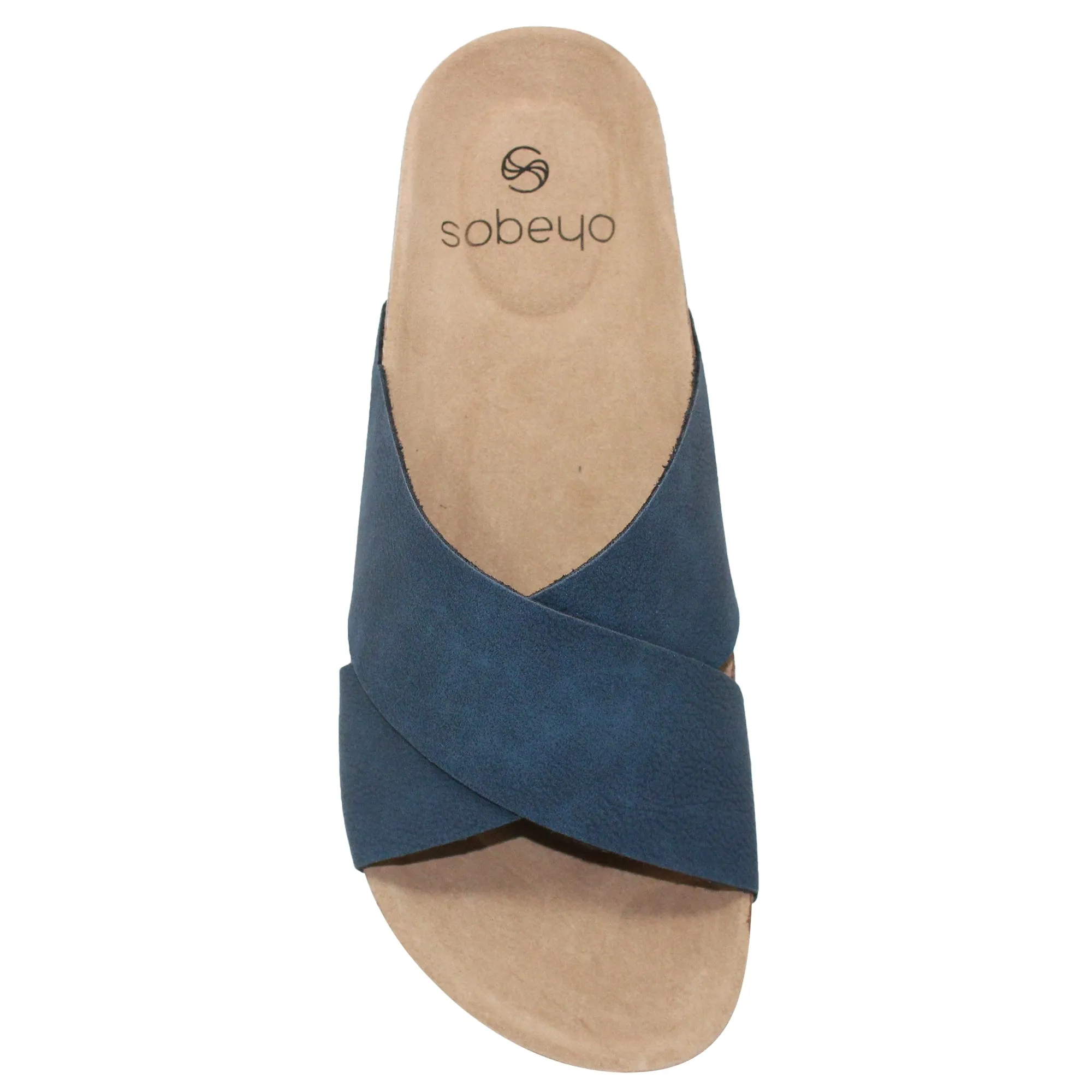 SOBEYO Classic Cork Sandals Criss-Cross Strap Slip On Navy Blue