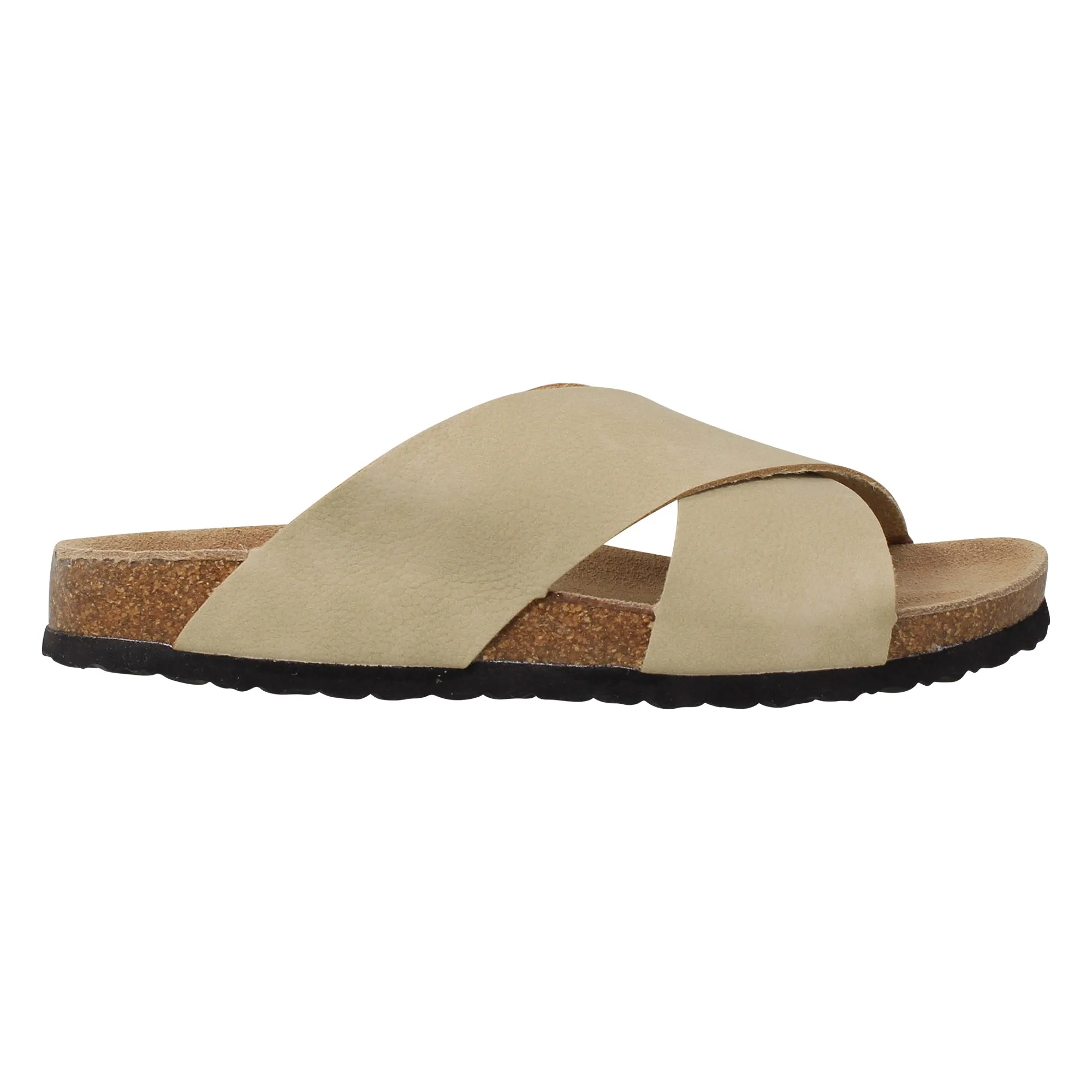 SOBEYO Classic Cork Sandals Criss-Cross Strap Slip On Taupe