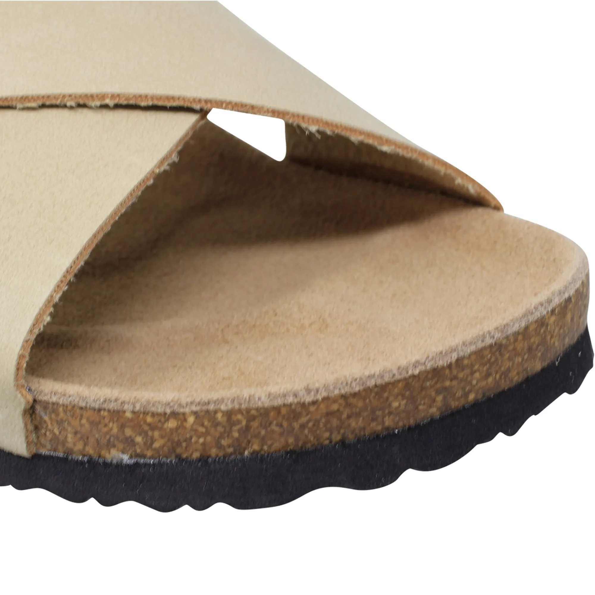 SOBEYO Classic Cork Sandals Criss-Cross Strap Slip On Taupe