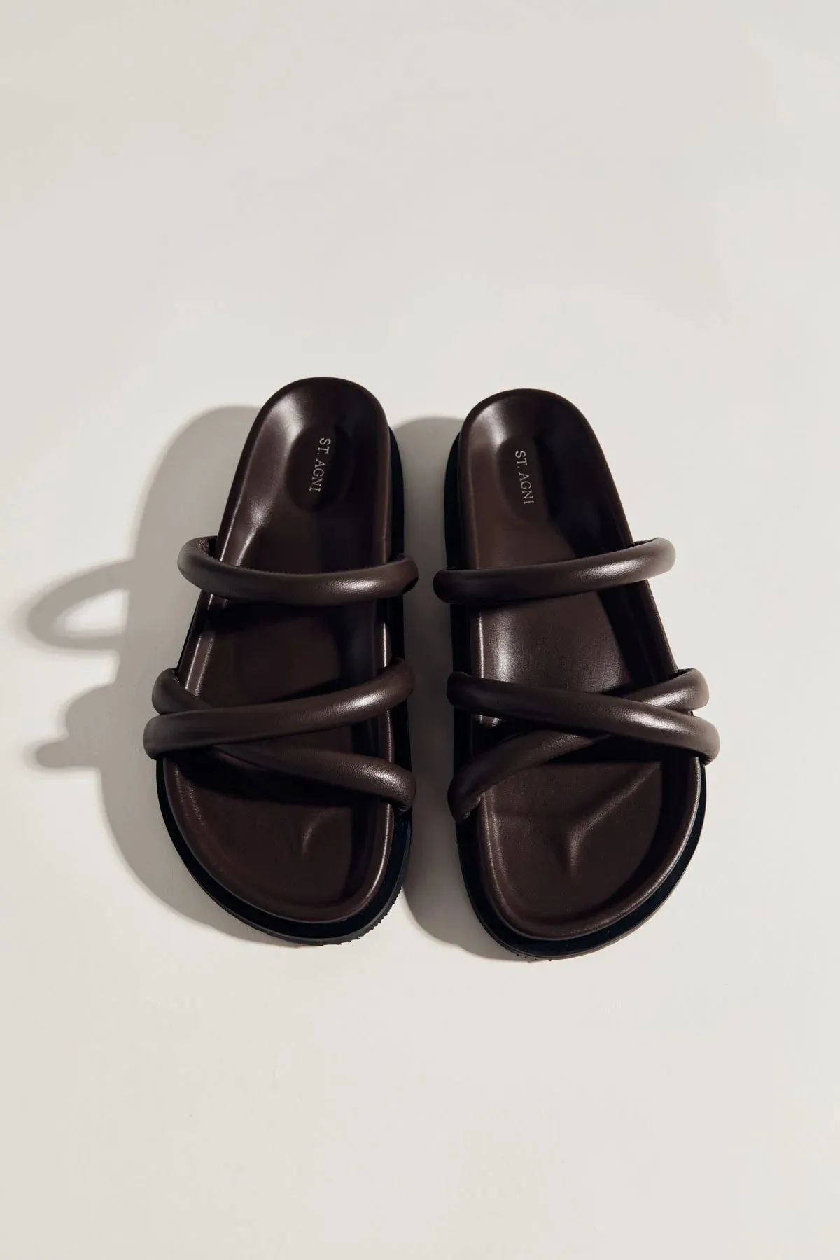 Soft Cross Strap Slide in Chocolate