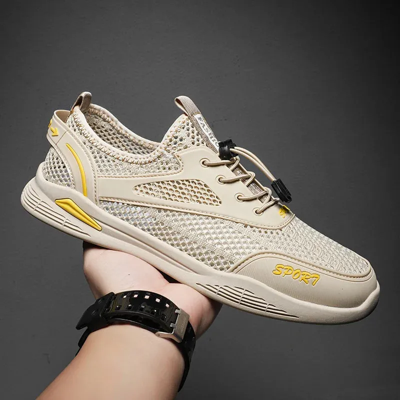 Sohiwoo  Summer men's breathable fashion trend, outdoor wear, sports, work and driving dual-use large mesh shoes, hollow out sandals