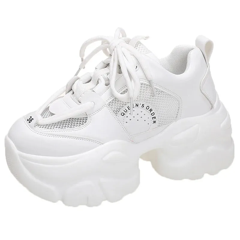Sohiwoo Women's Chunky Sneakers  Autumn Breathable Mesh Platform Casual Shoes Ladies Mix Color Lace-Up Vulcanize Shoes Woman