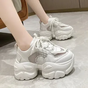 Sohiwoo Women's Chunky Sneakers  Autumn Breathable Mesh Platform Casual Shoes Ladies Mix Color Lace-Up Vulcanize Shoes Woman