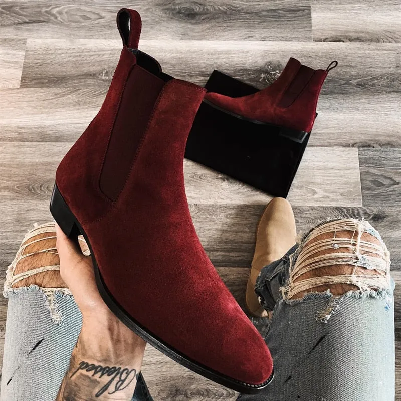 Solid Wine Red Flock Chelsea Boots
