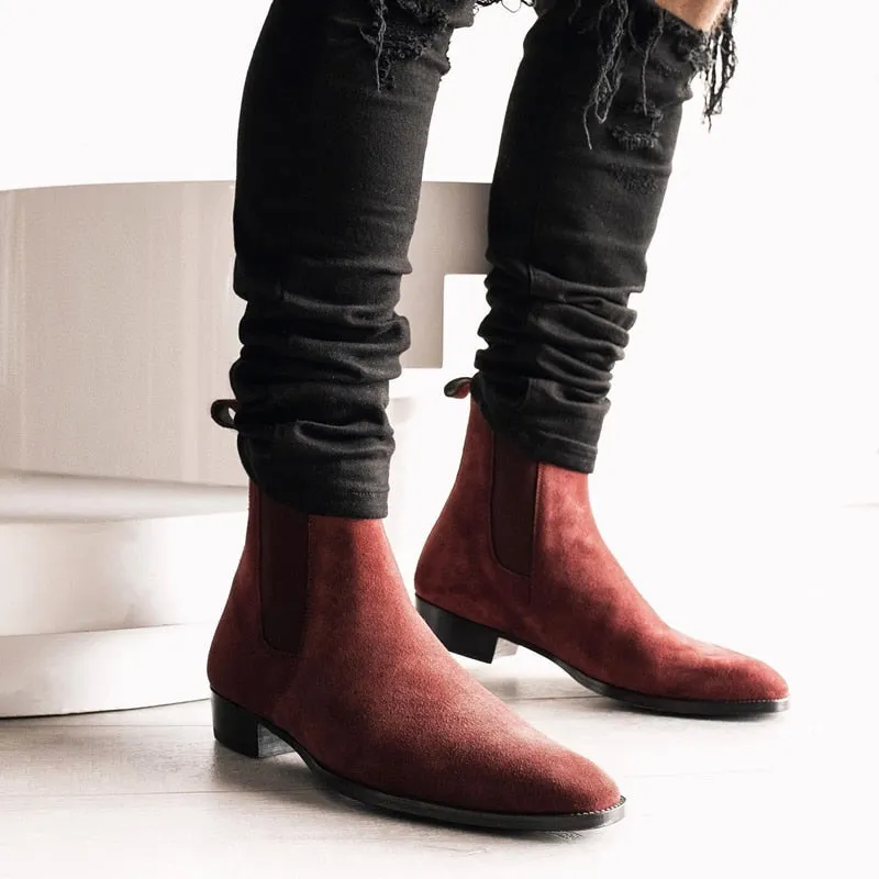 Solid Wine Red Flock Chelsea Boots