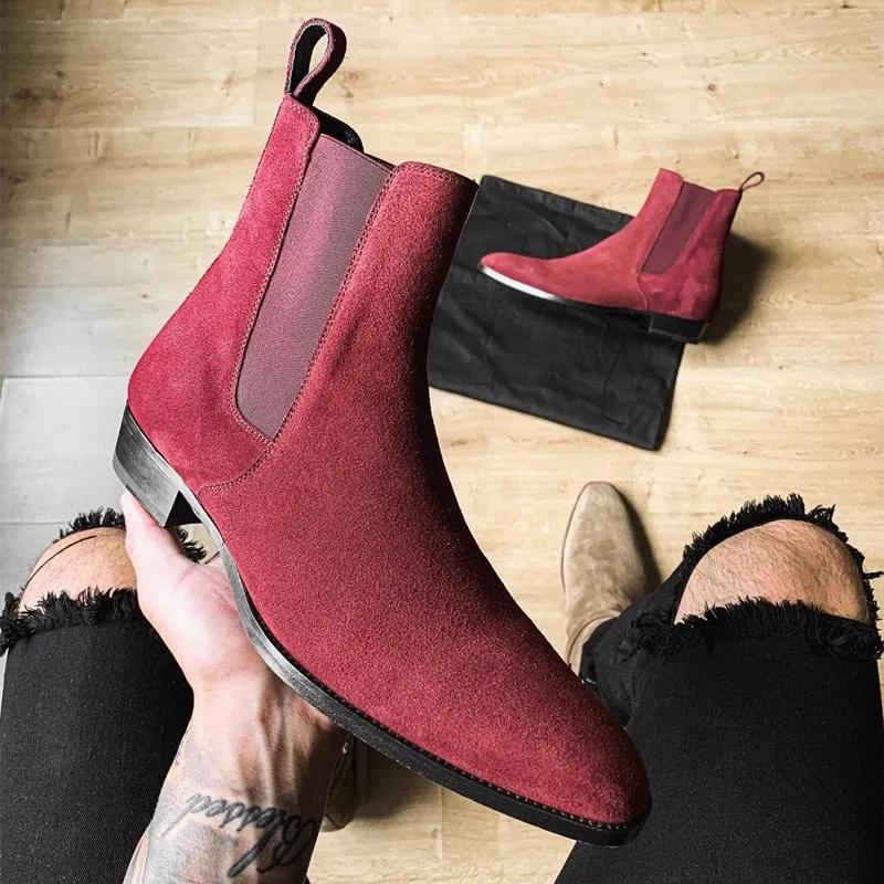 Solid Wine Red Flock Chelsea Boots