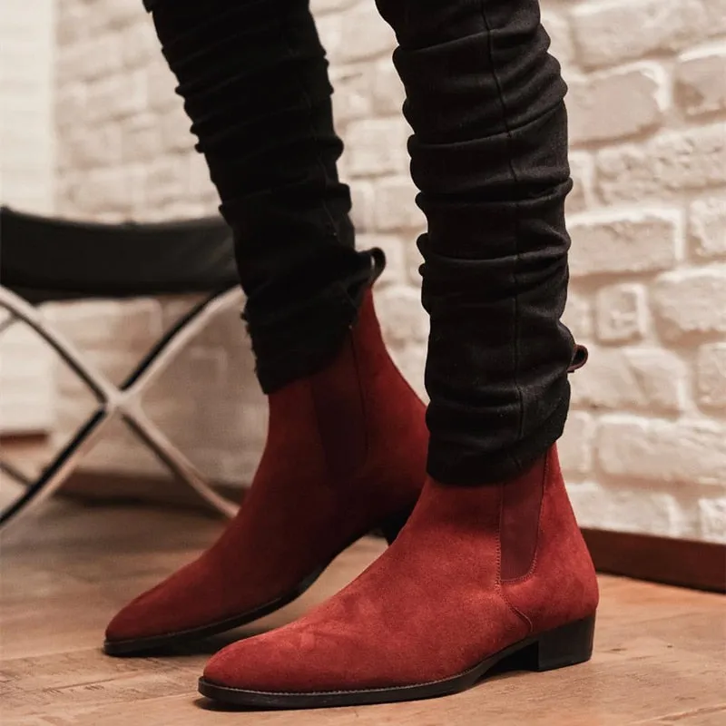 Solid Wine Red Flock Chelsea Boots