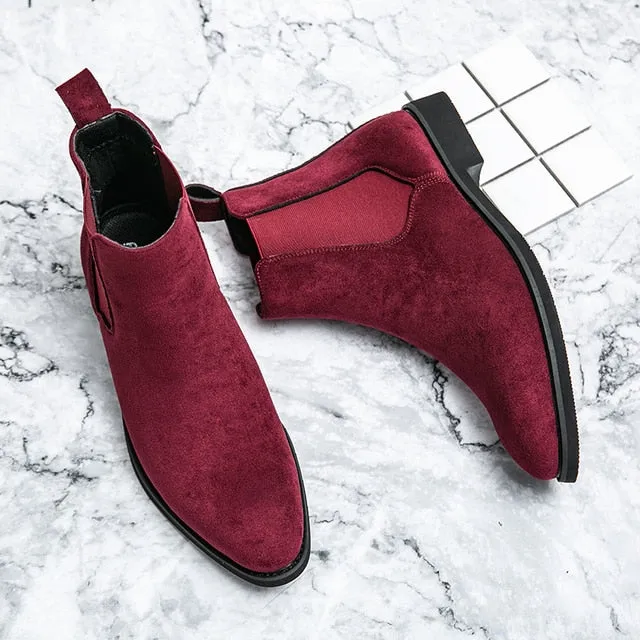 Solid Wine Red Flock Chelsea Boots