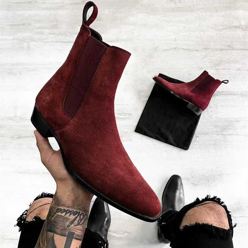 Solid Wine Red Flock Chelsea Boots
