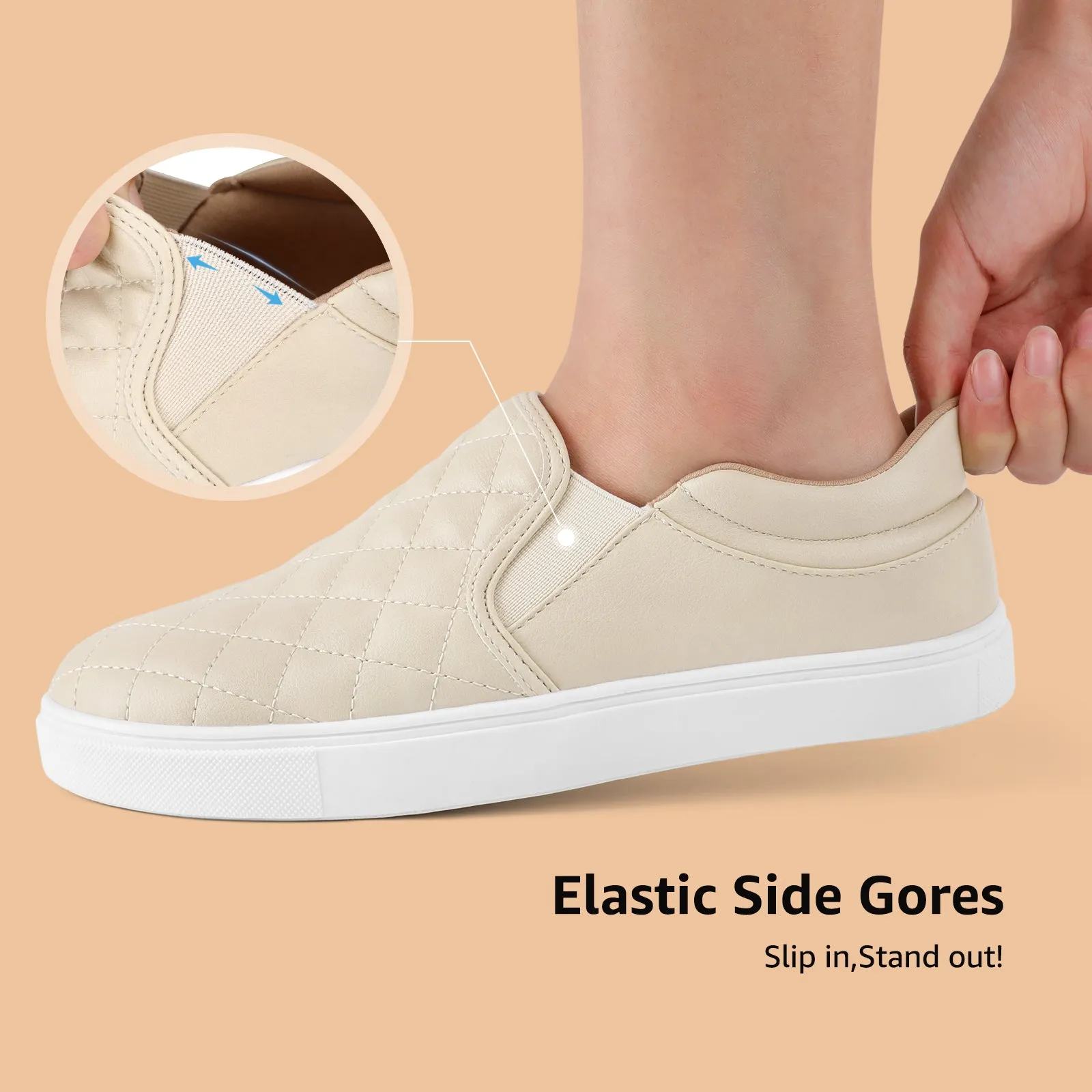 STQ Slip On Shoes for Women Fashion Sneakers Elees Quilted 2.0 Comfort Casual Fall Loafers