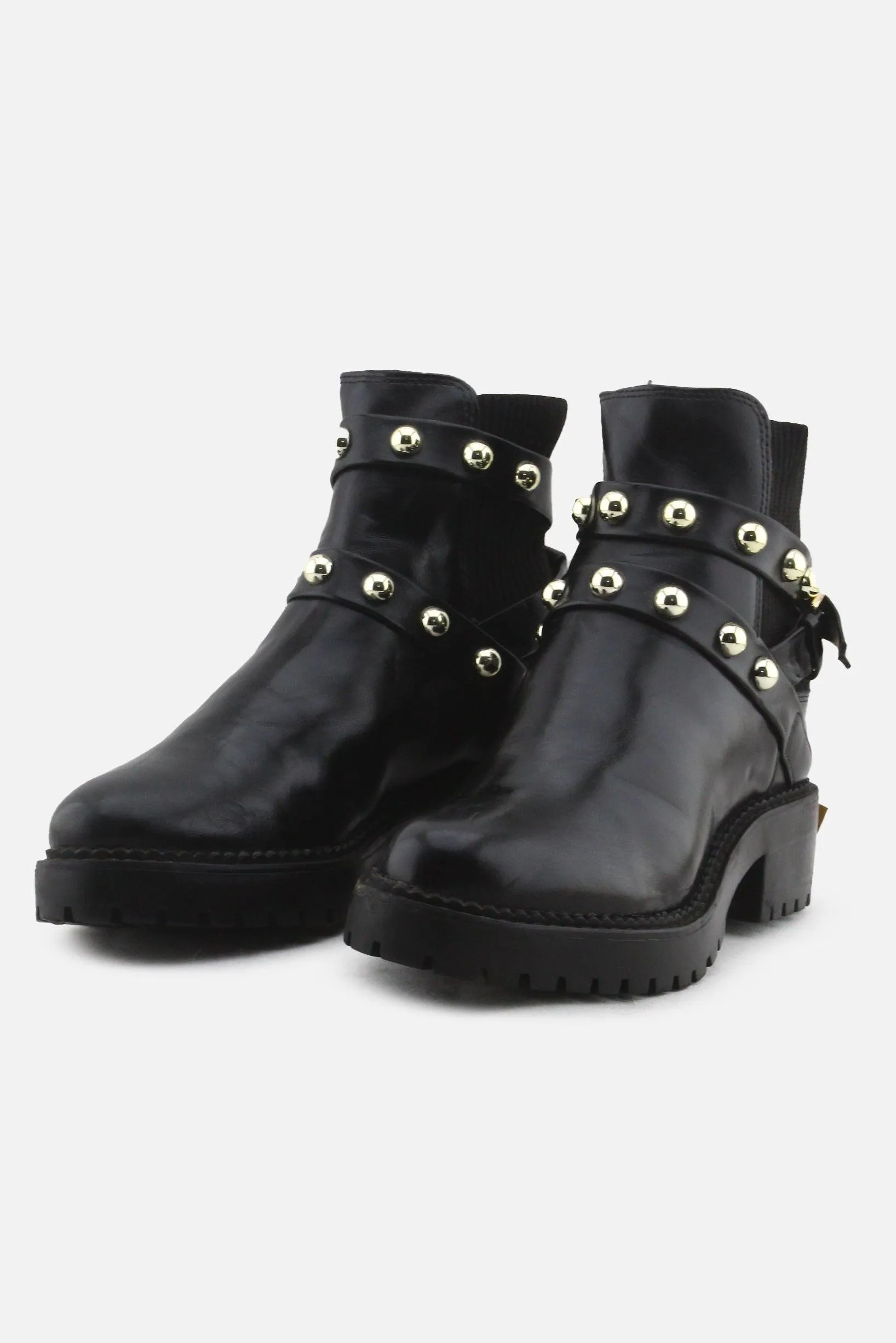 Stradivarius Stretchable Buckle Straps Chelsea Ankle Boots | 100% Authentic Leather