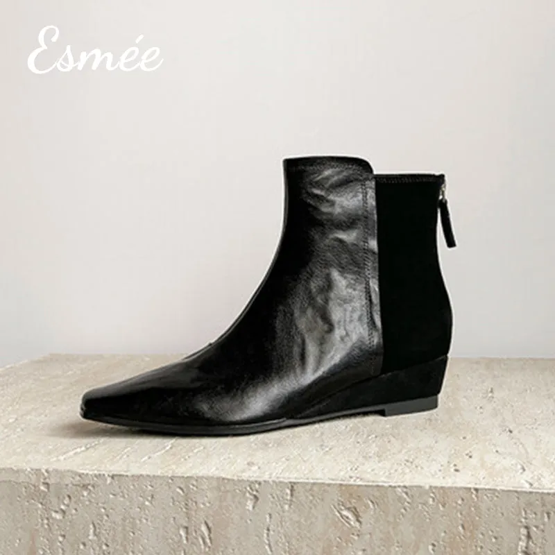 Suede Leather Ankle Boots with Wedge Heels