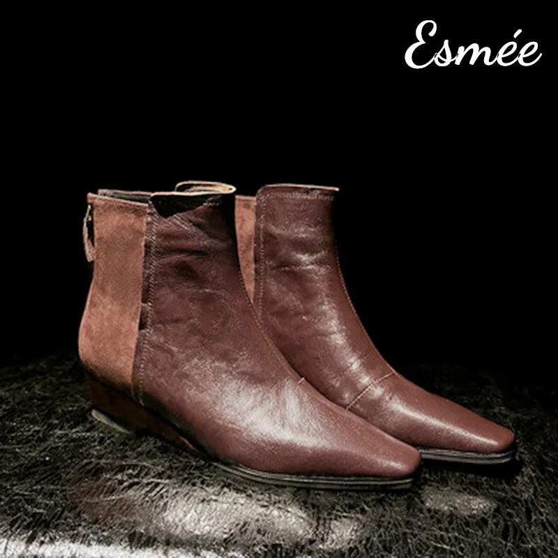 Suede Leather Ankle Boots with Wedge Heels