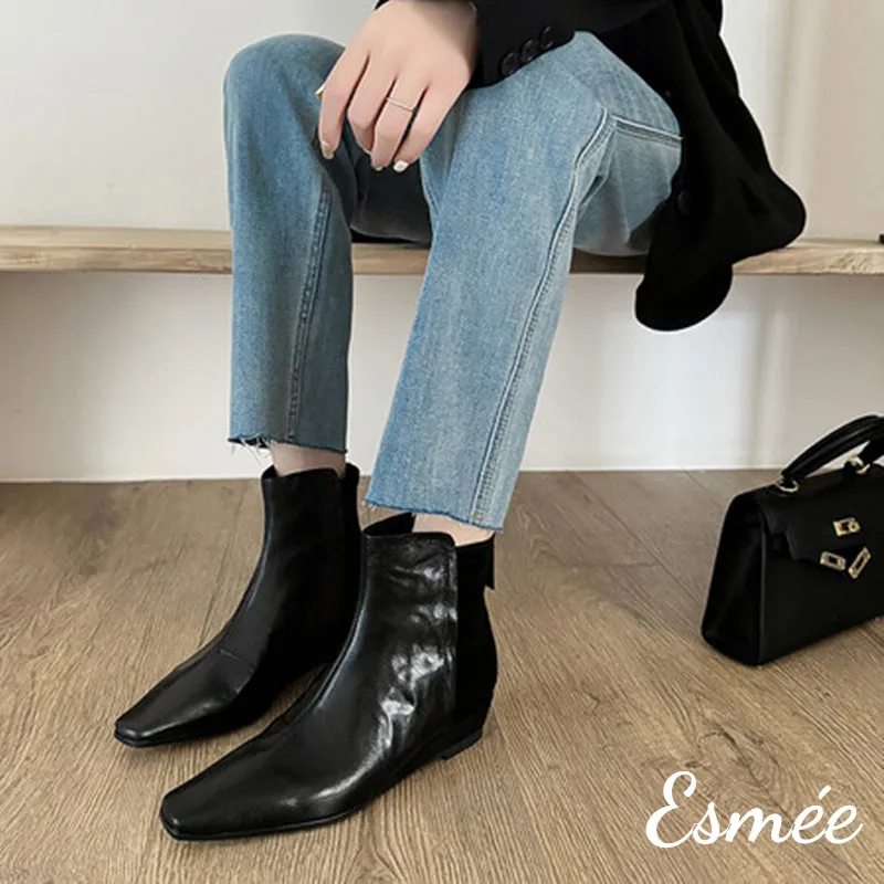 Suede Leather Ankle Boots with Wedge Heels