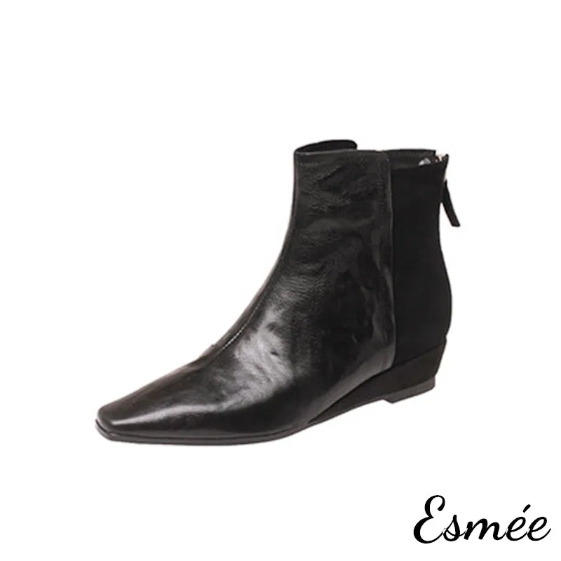 Suede Leather Ankle Boots with Wedge Heels