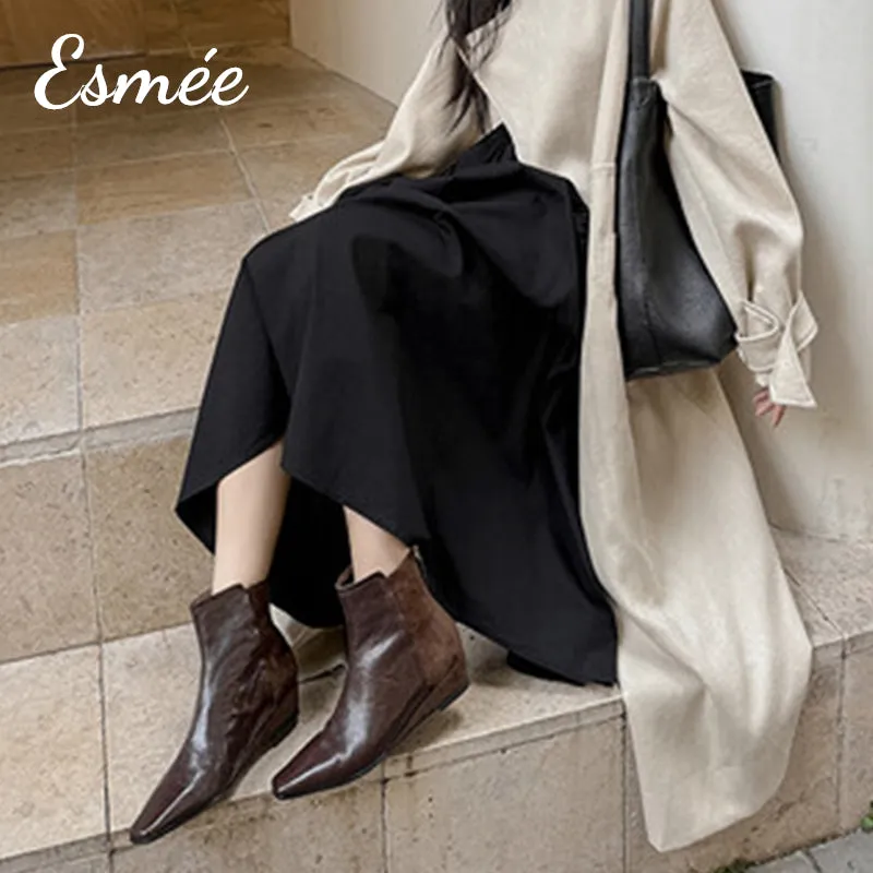Suede Leather Ankle Boots with Wedge Heels