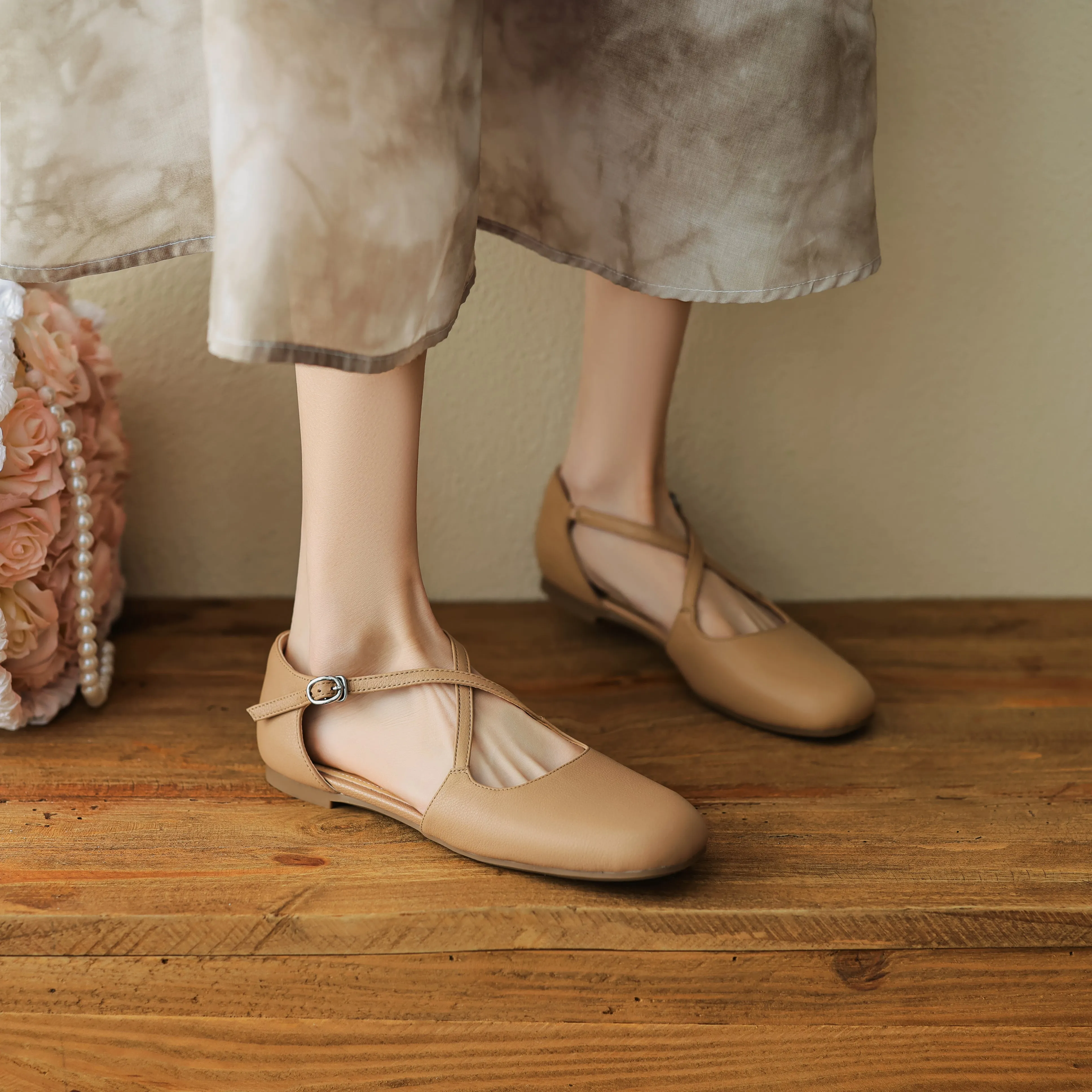 Summer Handmade Cross Strap Ballet Flats