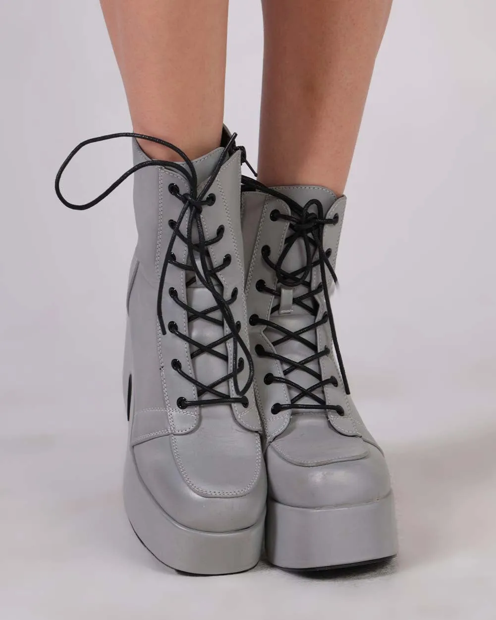 Thunderbolt Silver Reflective Lace Up Boots