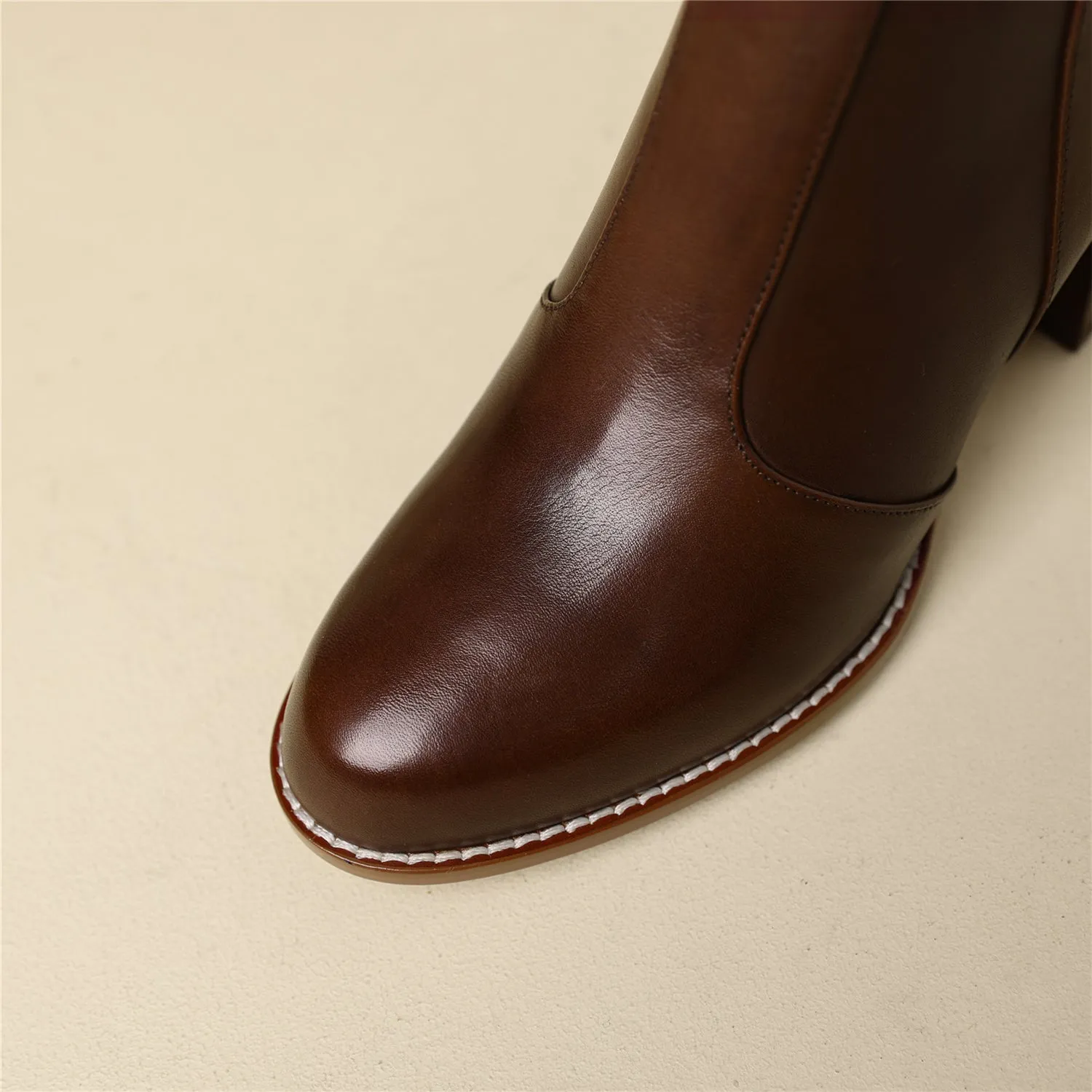 TinaCus Women's Genuine Leather Block Heel Handmade Side Zip Ankle Boots