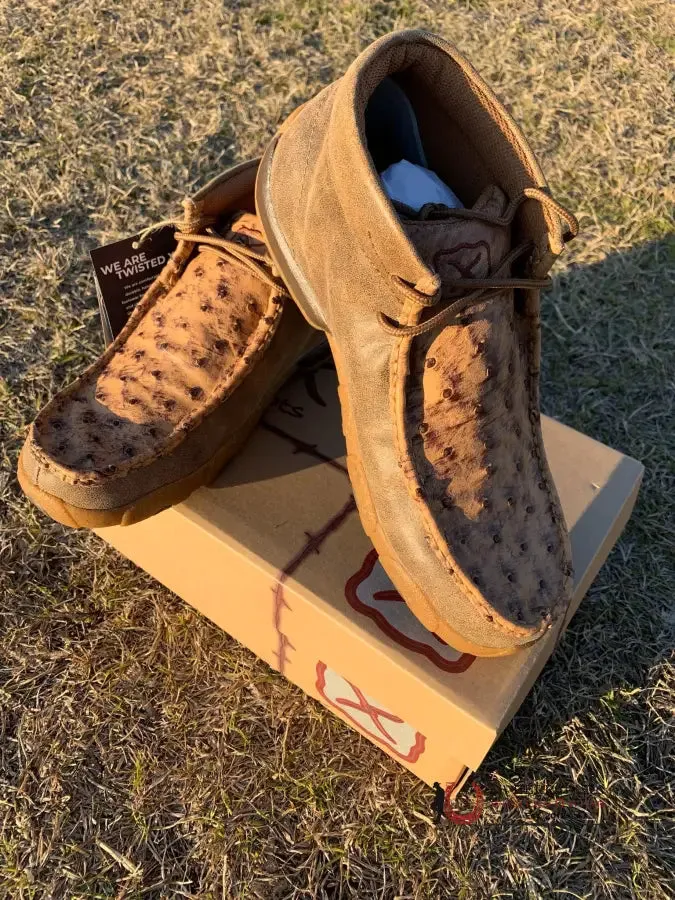 TWISTED X MENS CHUKKA DRIVING MOC BOMBER & TAN OSTRICH CASUAL SHOES
