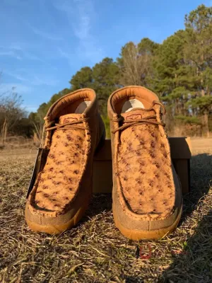 TWISTED X MENS CHUKKA DRIVING MOC BOMBER & TAN OSTRICH CASUAL SHOES