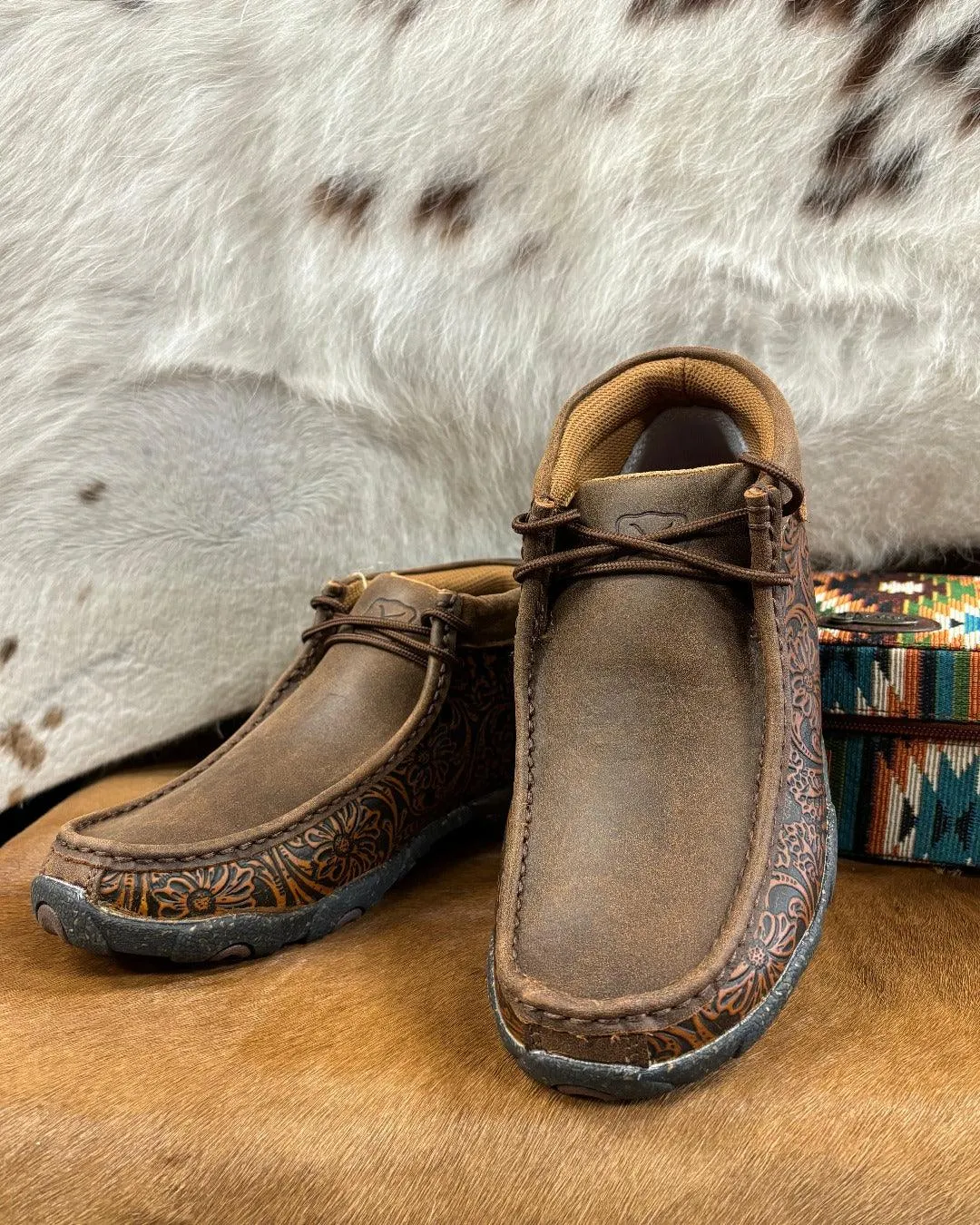 Twisted X Women's Brown & Tooled Brown Chukka CellStretch Driving Moc WDM0156